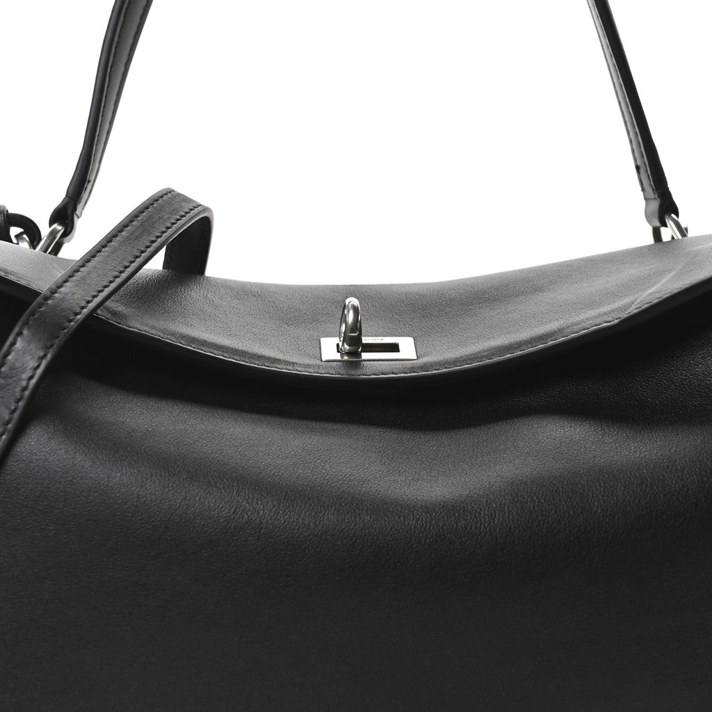 Natural Smooth Calfskin Medium Rodeo Top Handle Handbag Black