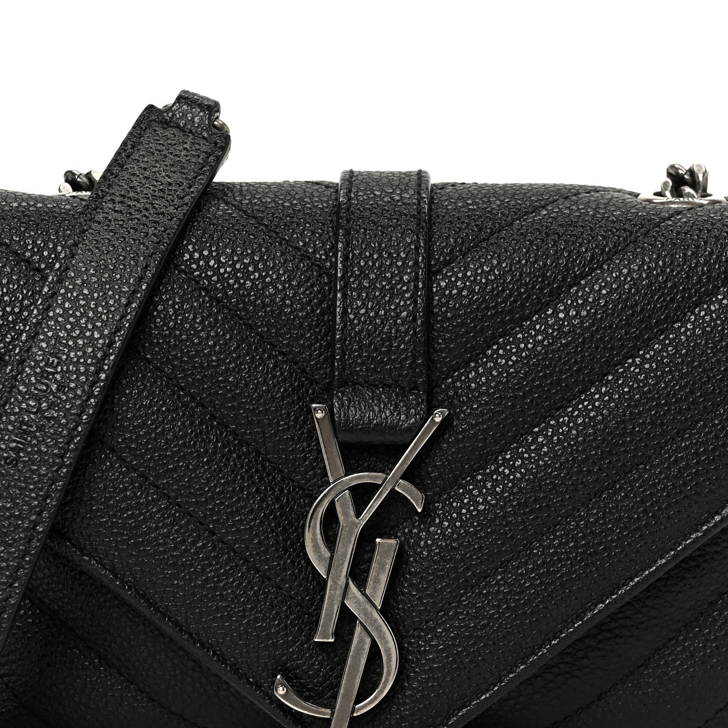 Grained Calfskin Matelasse Chevron Classic Monogram Baby Chain Bag Black