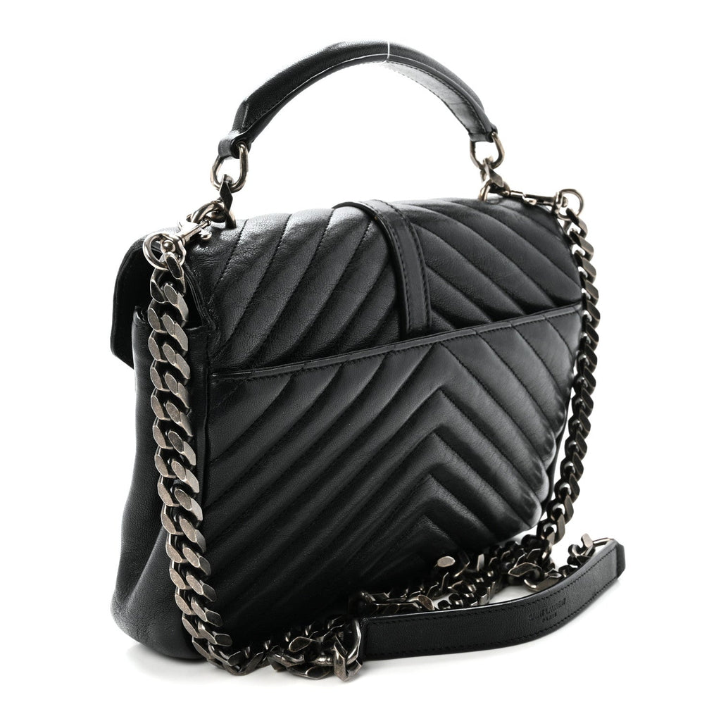Sheepskin Matelasse Chevron Monogram Medium College Bag Black