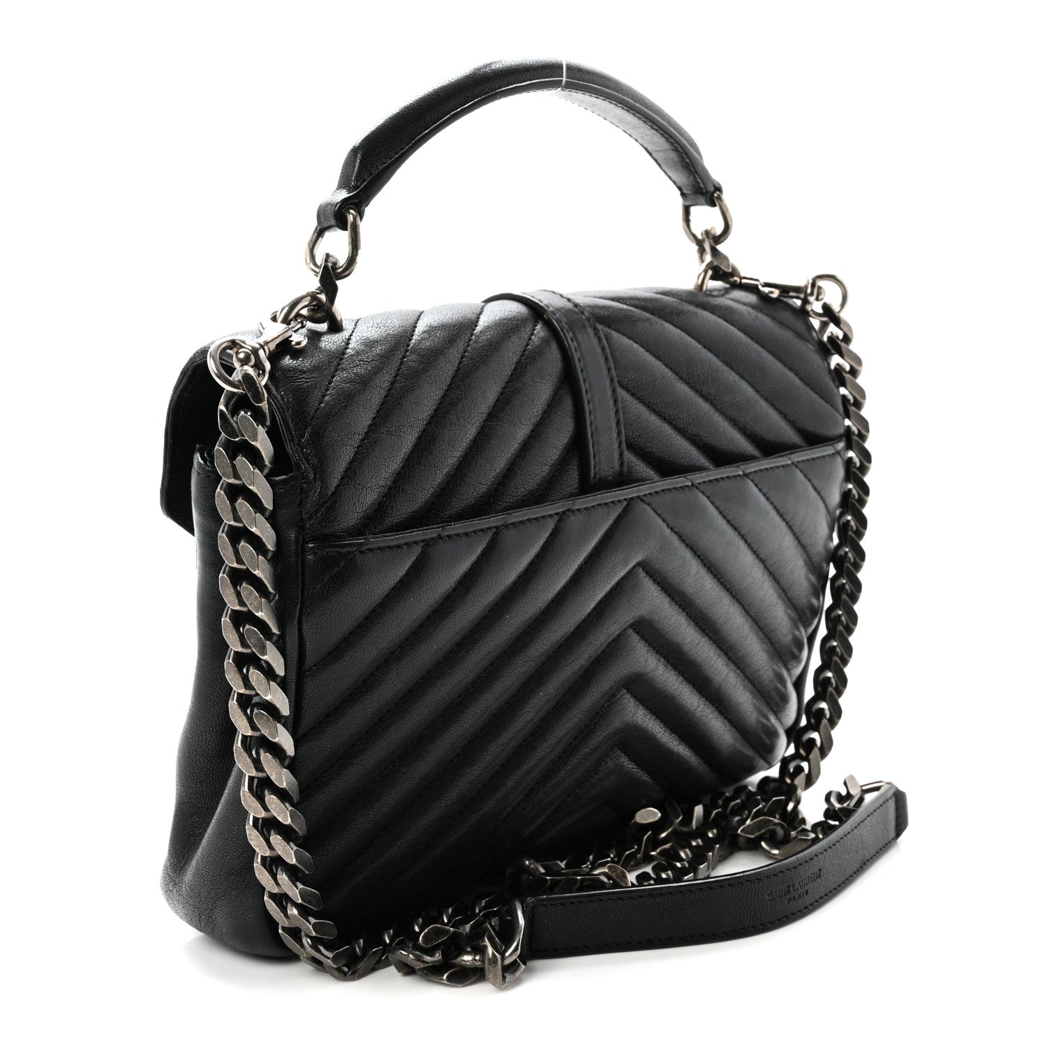 Sheepskin Matelasse Chevron Monogram Medium College Bag Black