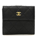 Caviar Quilted Compact French Flap Wallet Black