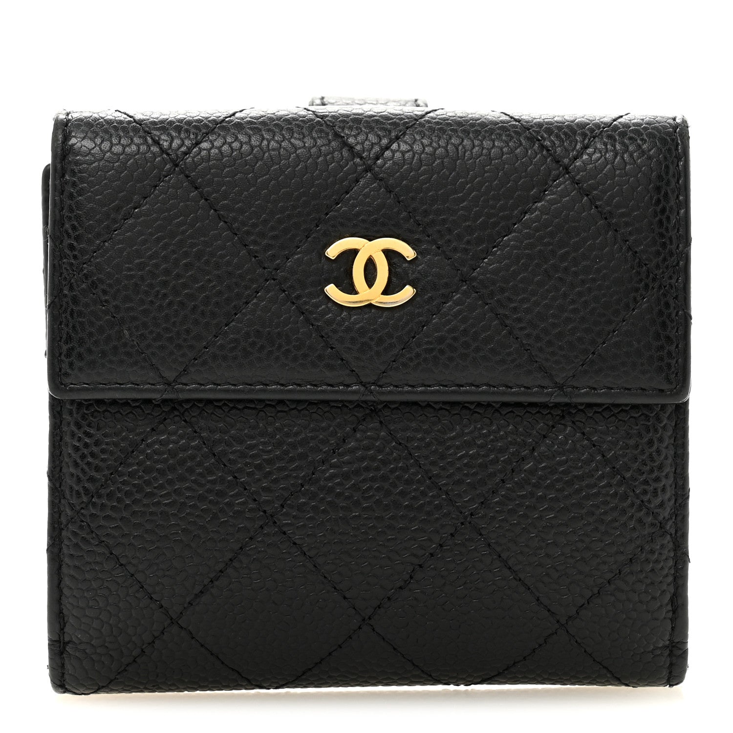 Caviar Quilted Compact French Flap Wallet Black