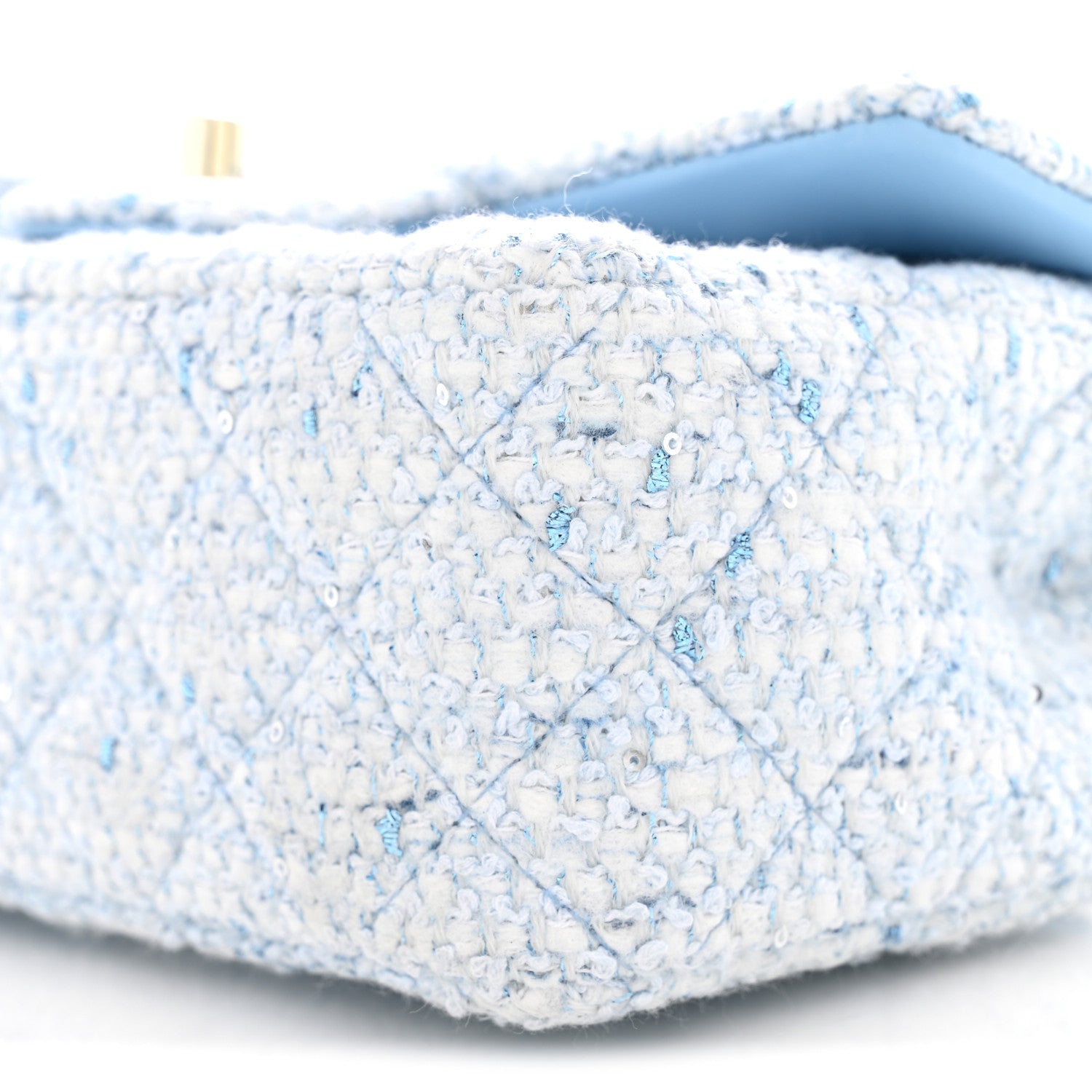 Tweed Quilted Mini Rectangular Flap Blue White Silver