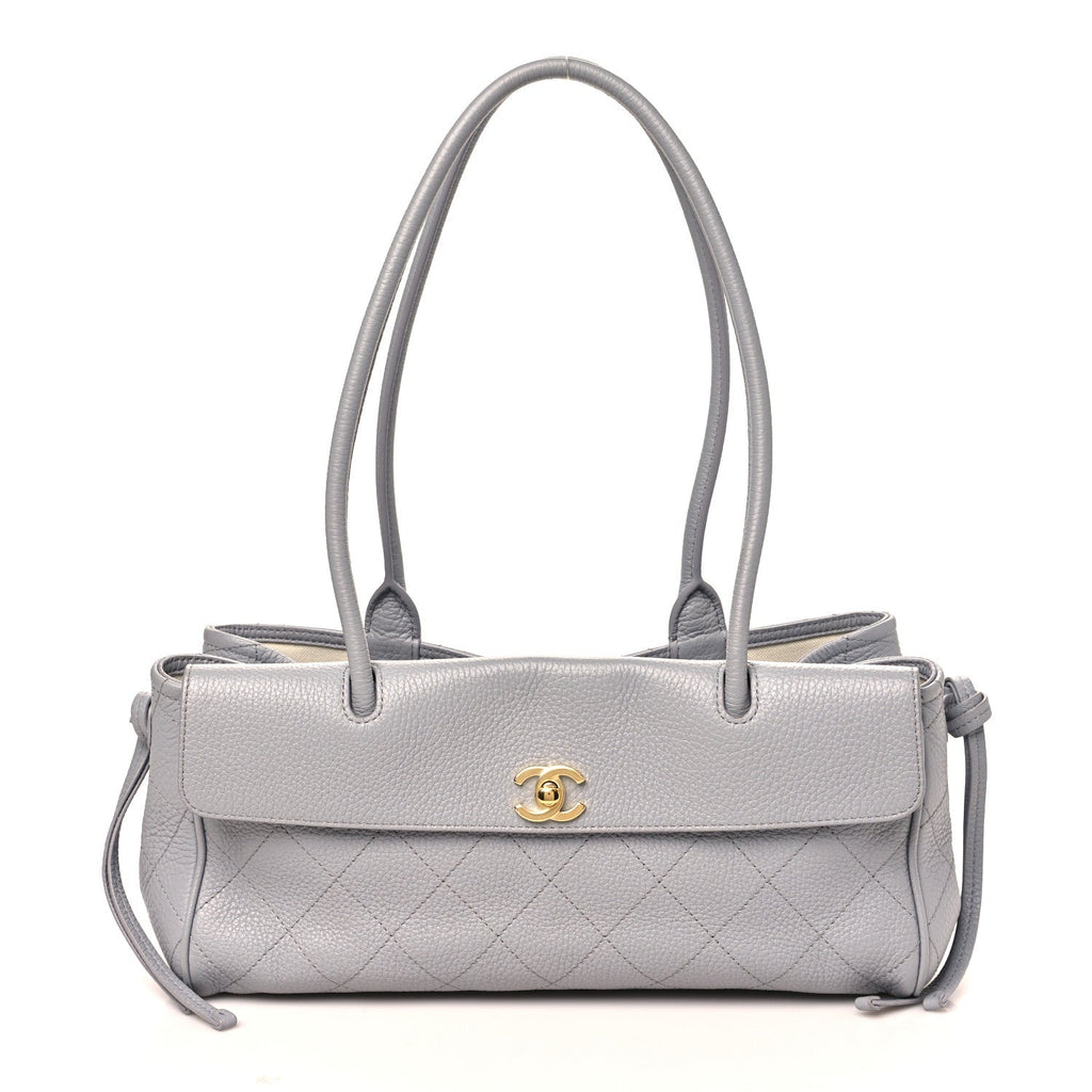 Grained Calfskin Stitched Urban Essentials Small Shopping Bag Grey