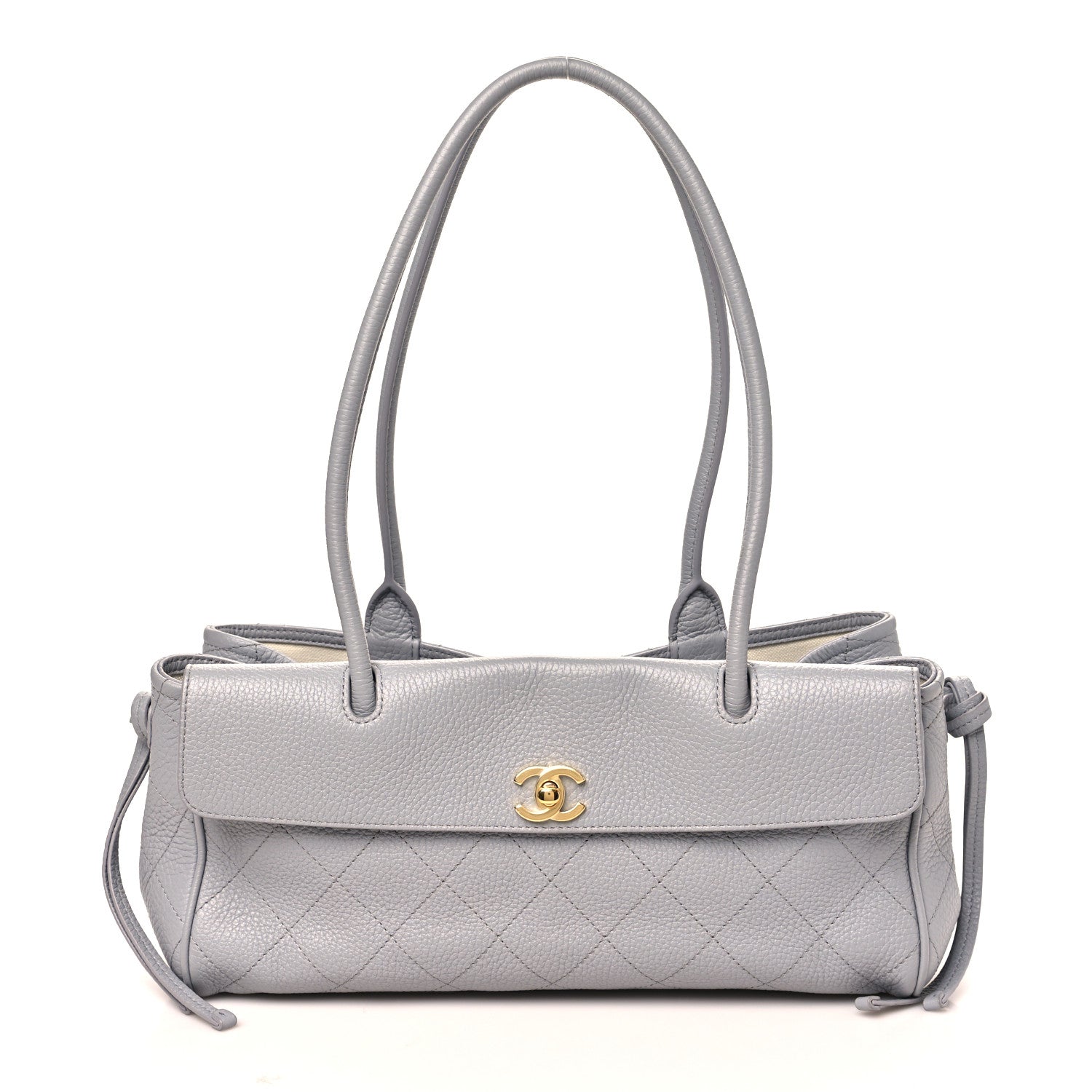 Grained Calfskin Stitched Urban Essentials Small Shopping Bag Grey