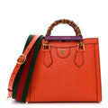 Textured Dollar Calfskin Web Small Diana Tote Bag Deep Orange Spicy Cyclamin
