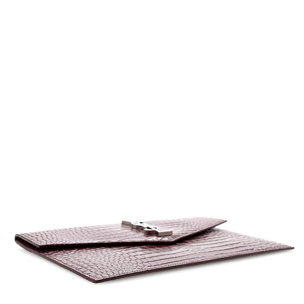 Calfskin Crocodile Embossed Uptown Monogram Clutch Rouge Legion