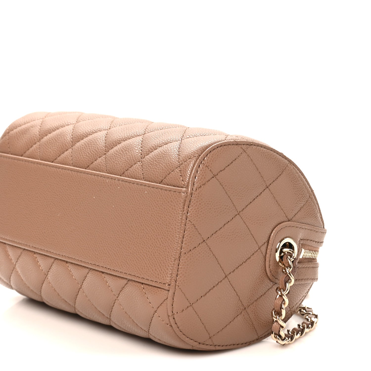 Caviar Quilted Barrel Clutch With Chain Brown