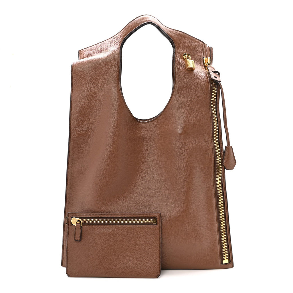 Ramskin Large Alix Padlock Zip Shoulder Bag Brown