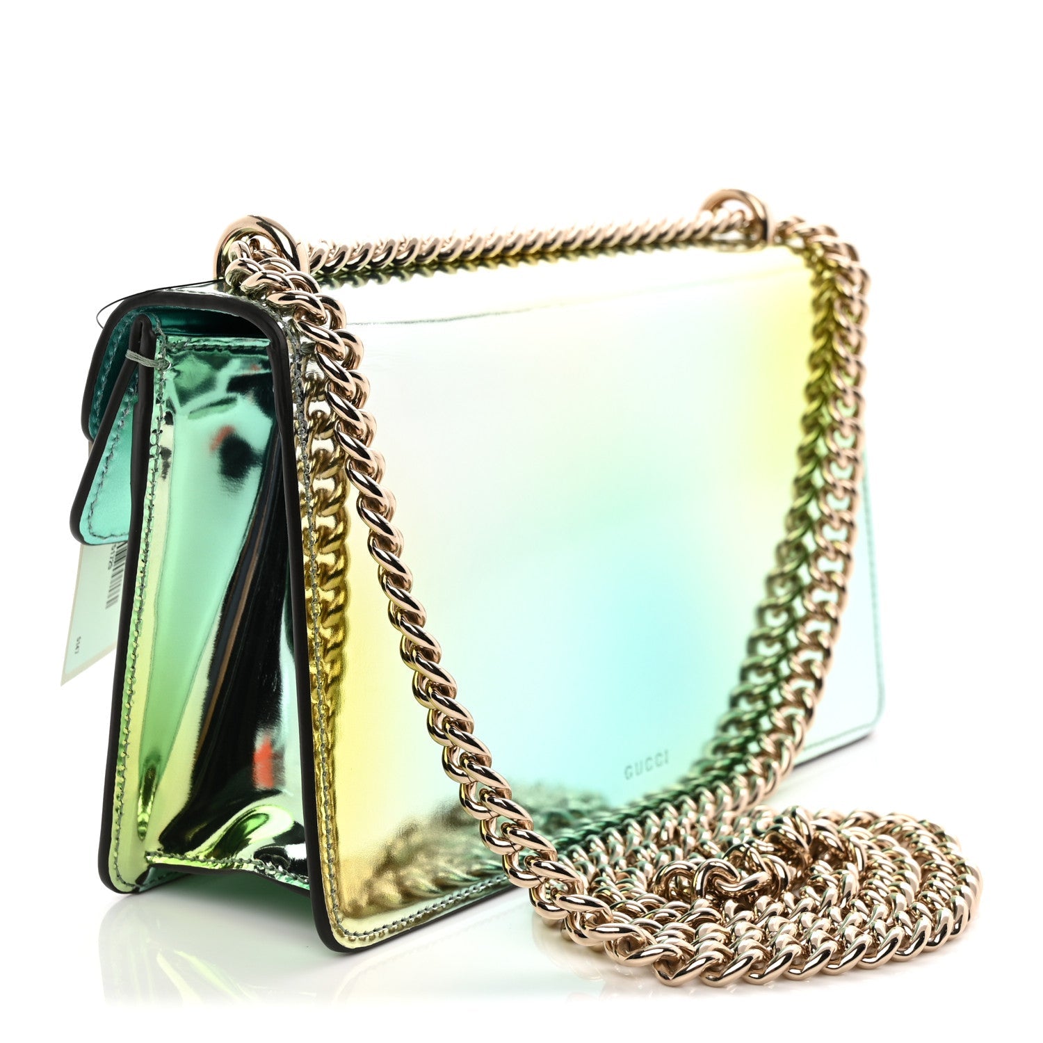 Piuma Shade Lux Mirrored Calfskin Small Dionysus Shoulder Bag Glacial Yellow Silver