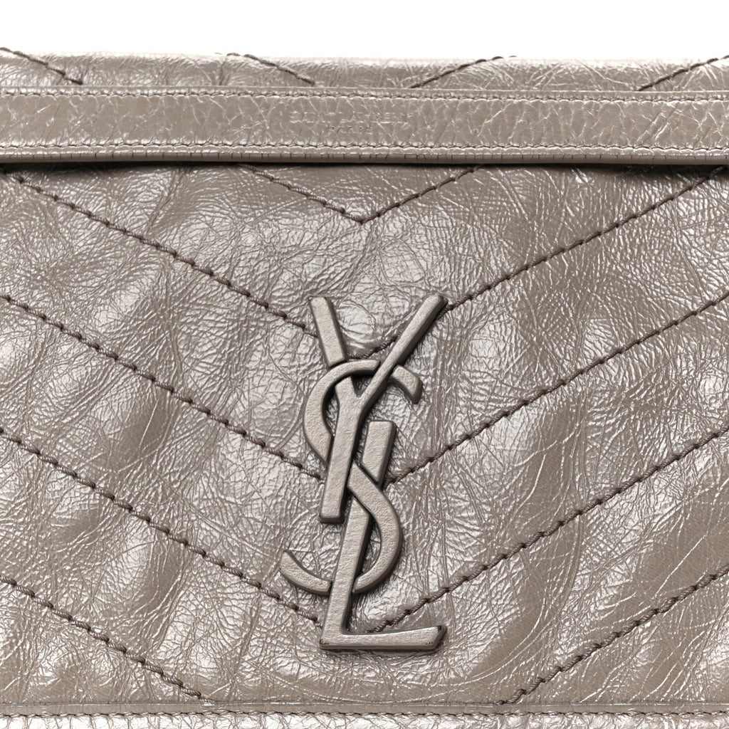 Crinkled Calfskin Matelasse Monogram Medium Niki Chain Satchel Fog