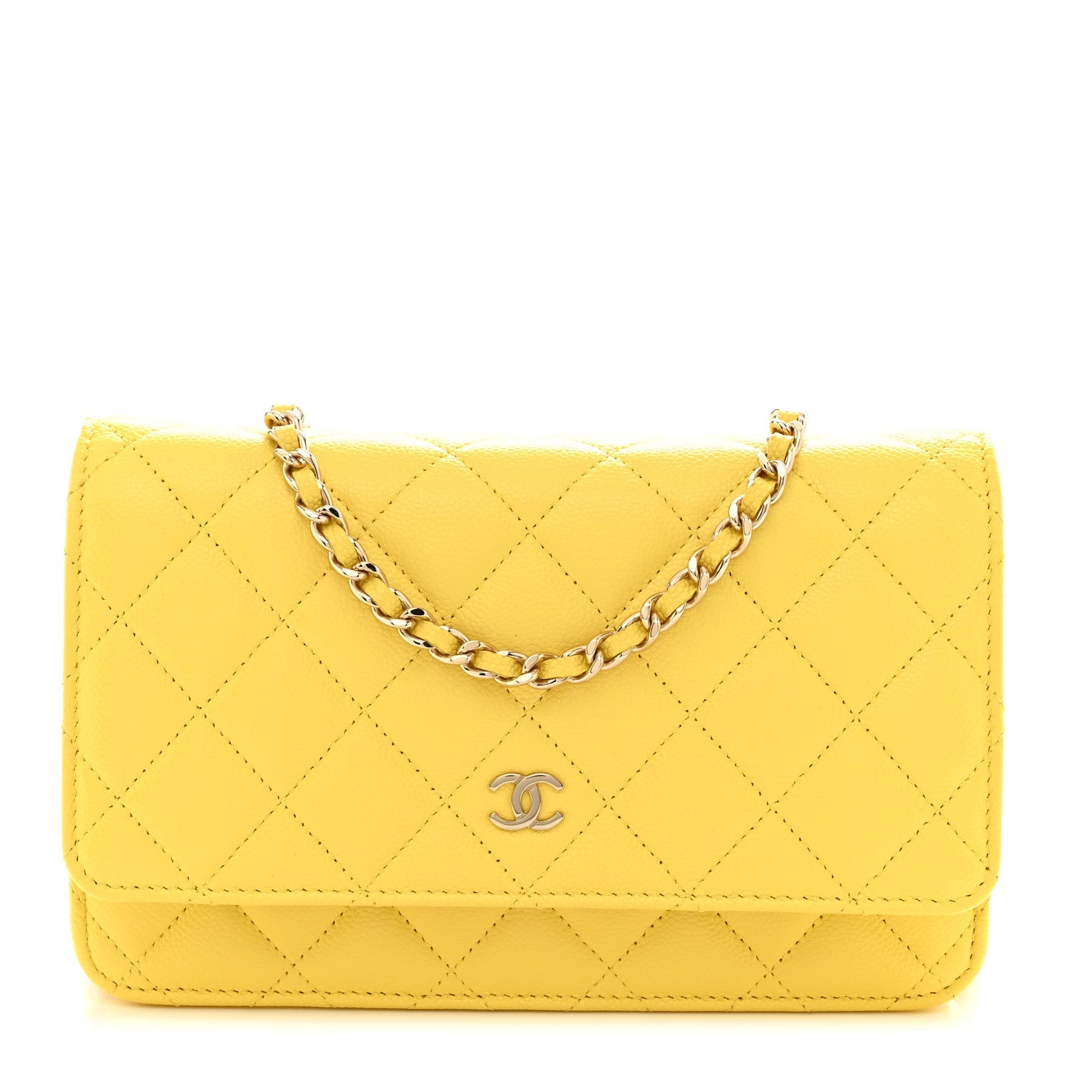 Caviar Quilted Wallet on Chain WOC Yellow