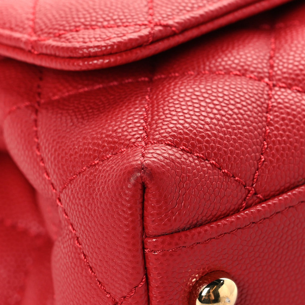 Caviar Lizard Embossed Quilted Extra Mini Coco Handle Flap Red