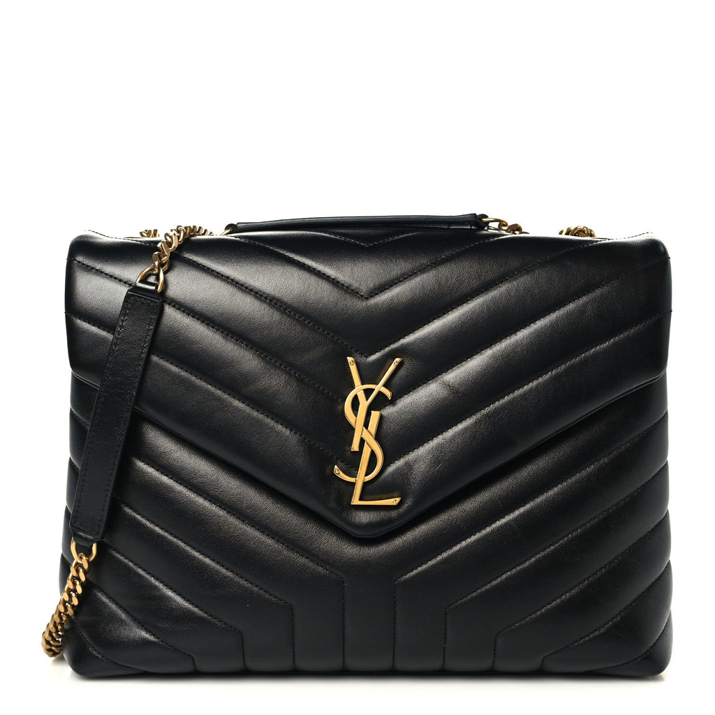 Calfskin Y Quilted Monogram Medium Loulou Chain Satchel Black Black