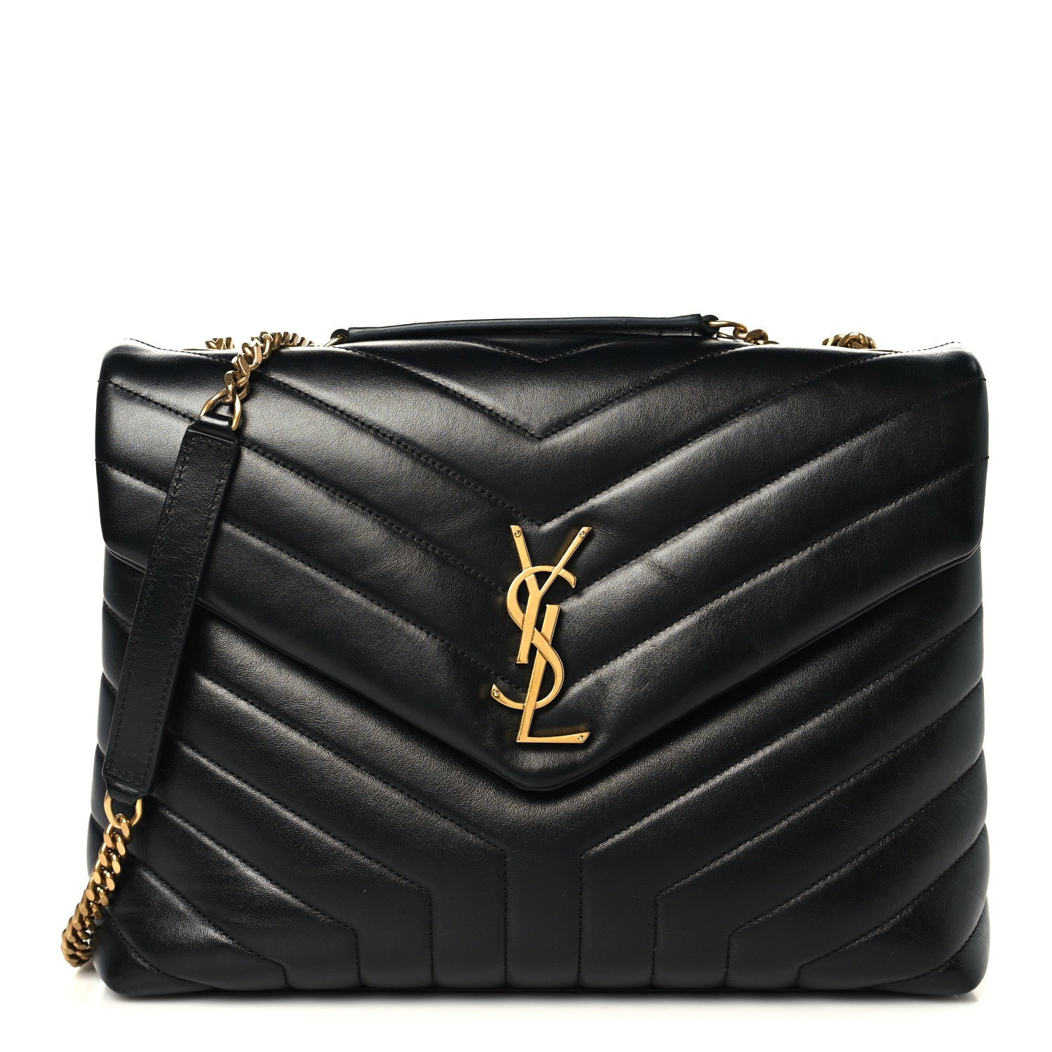 Calfskin Y Quilted Monogram Medium Loulou Chain Satchel Black Black