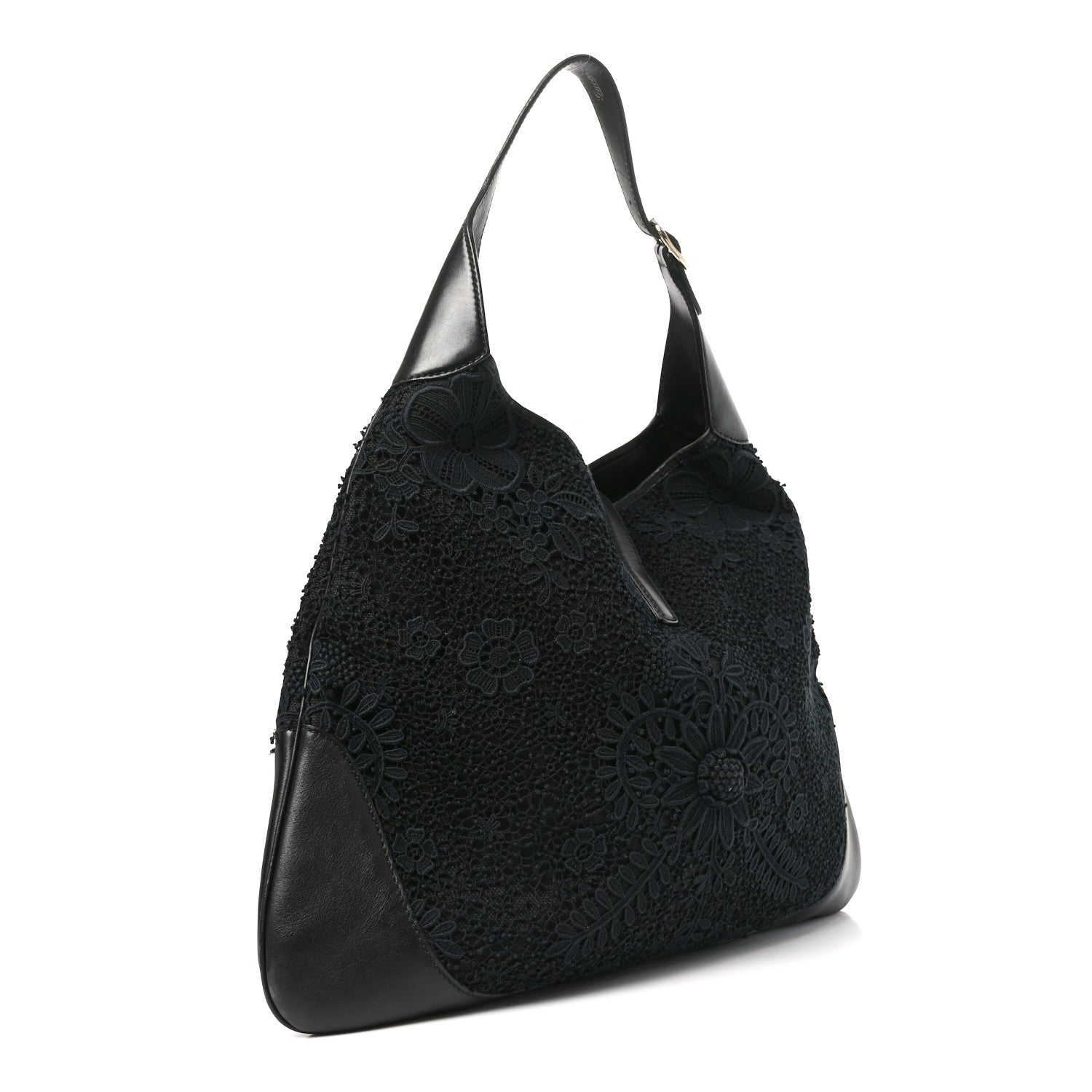 Calfsking Lace Large Jackie O Bouvier Hobo Black