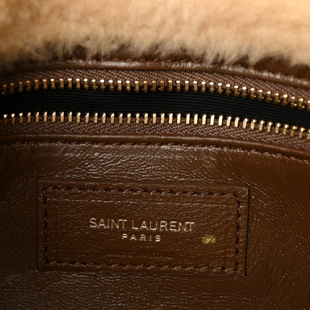 Suede Calfskin Shearling Le 5 A 7 Hobo Dark Cigar Natural Beige