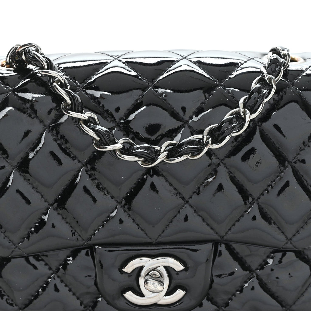Patent Calfskin Quilted Mini Square Flap Black