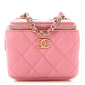 Lambskin Quilted Trendy Mini Vanity Case With Chain Pale Pink