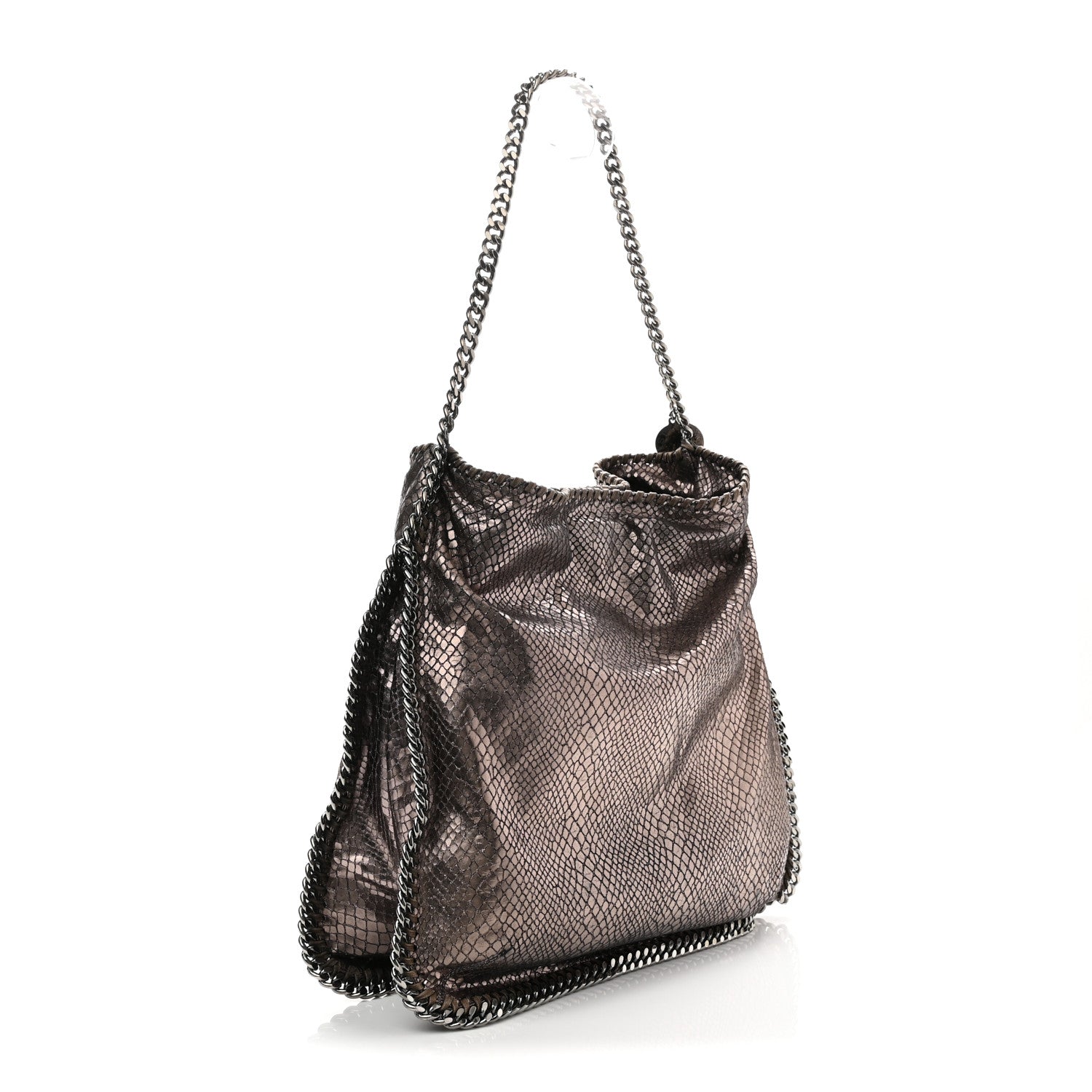 Metallic Snakeskin Print Falabella Tote Ruthenium