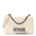 Shiny Calfskin Crocodile Embossed Knuckle Jeweled Crossbody White