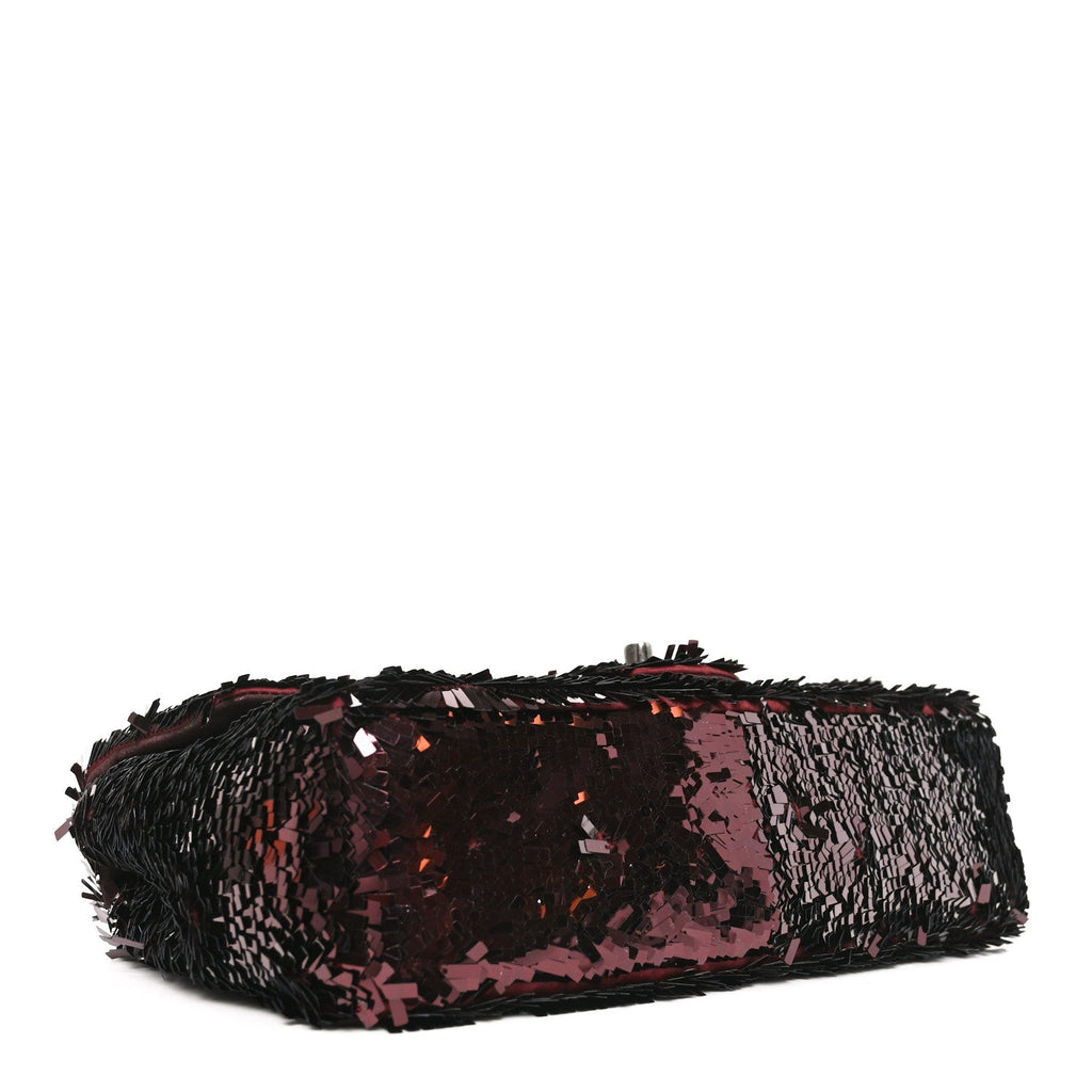 Sequin Embroidered Medium Flap Bordeaux