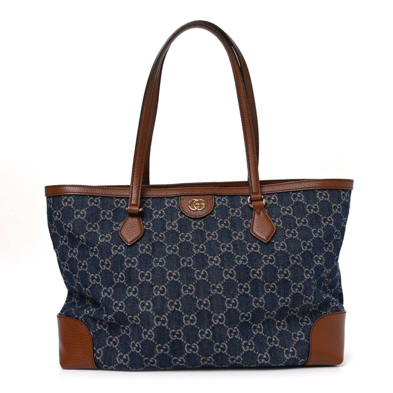 New Denim GG Monogram Medium Ophidia Shopping Tote Blue Tea Cuir