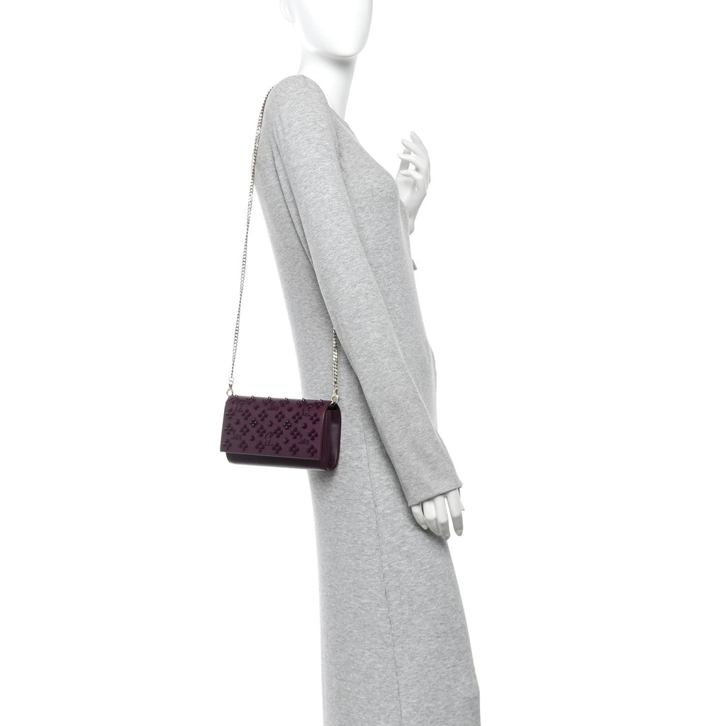 Calfskin Spikes Loubinthesky Paloma Clutch Merlot