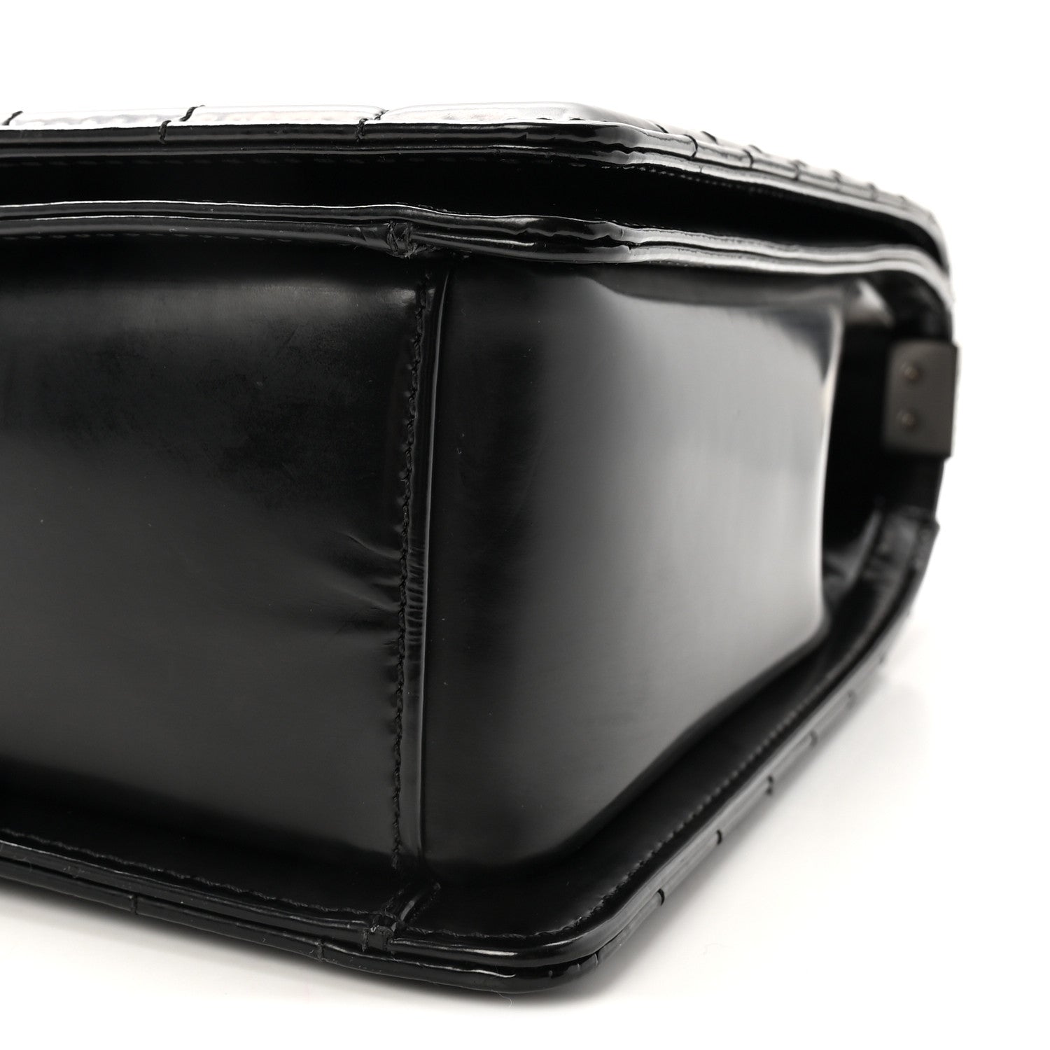 Glazed Calfskin Large Boy Flap Black