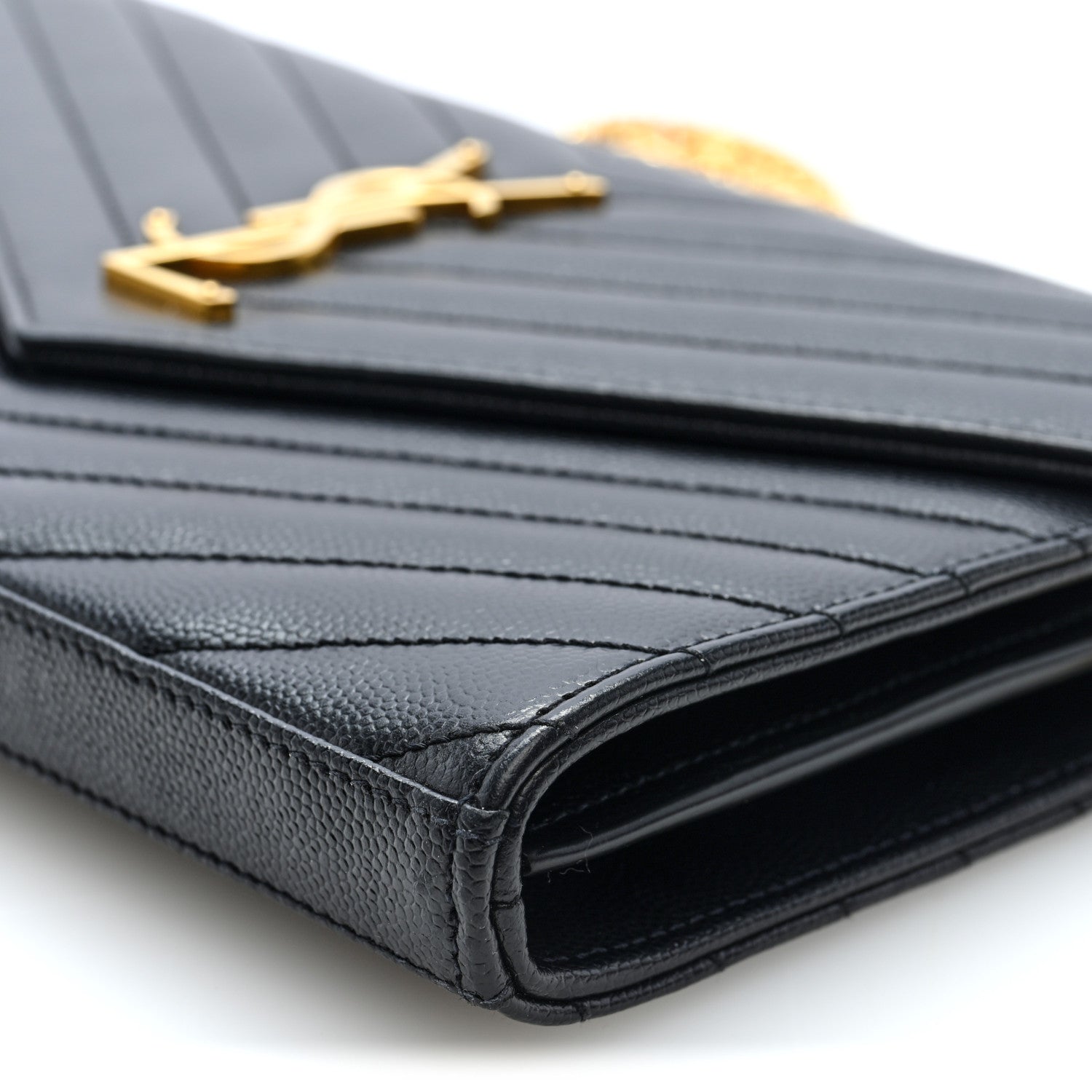 Grain De Poudre Matelasse Chevron Monogram Chain Wallet Black