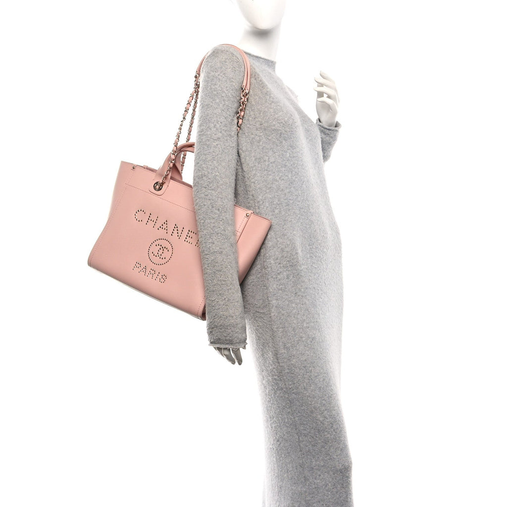 Caviar Small Studded Deauville Tote Light Pink