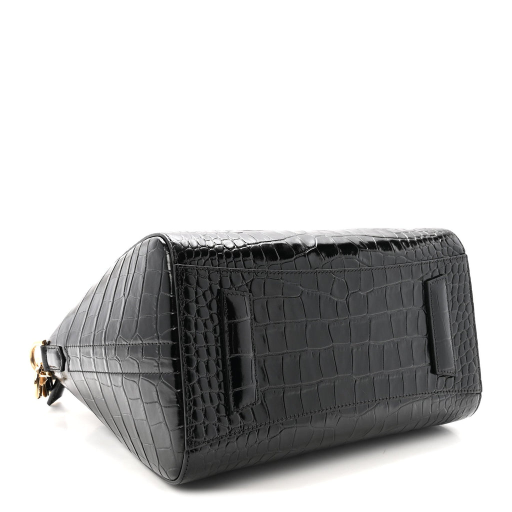 Calfskin Crocodile Embossed Small Antigona Black