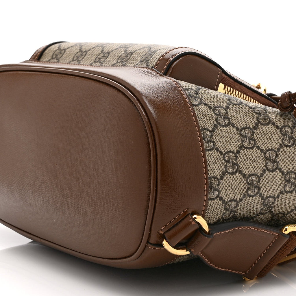 GG Supreme Monogram Azalea Calfskin Retro Interlocking G Buckle Backpack Beige Ebony Brown Sugar