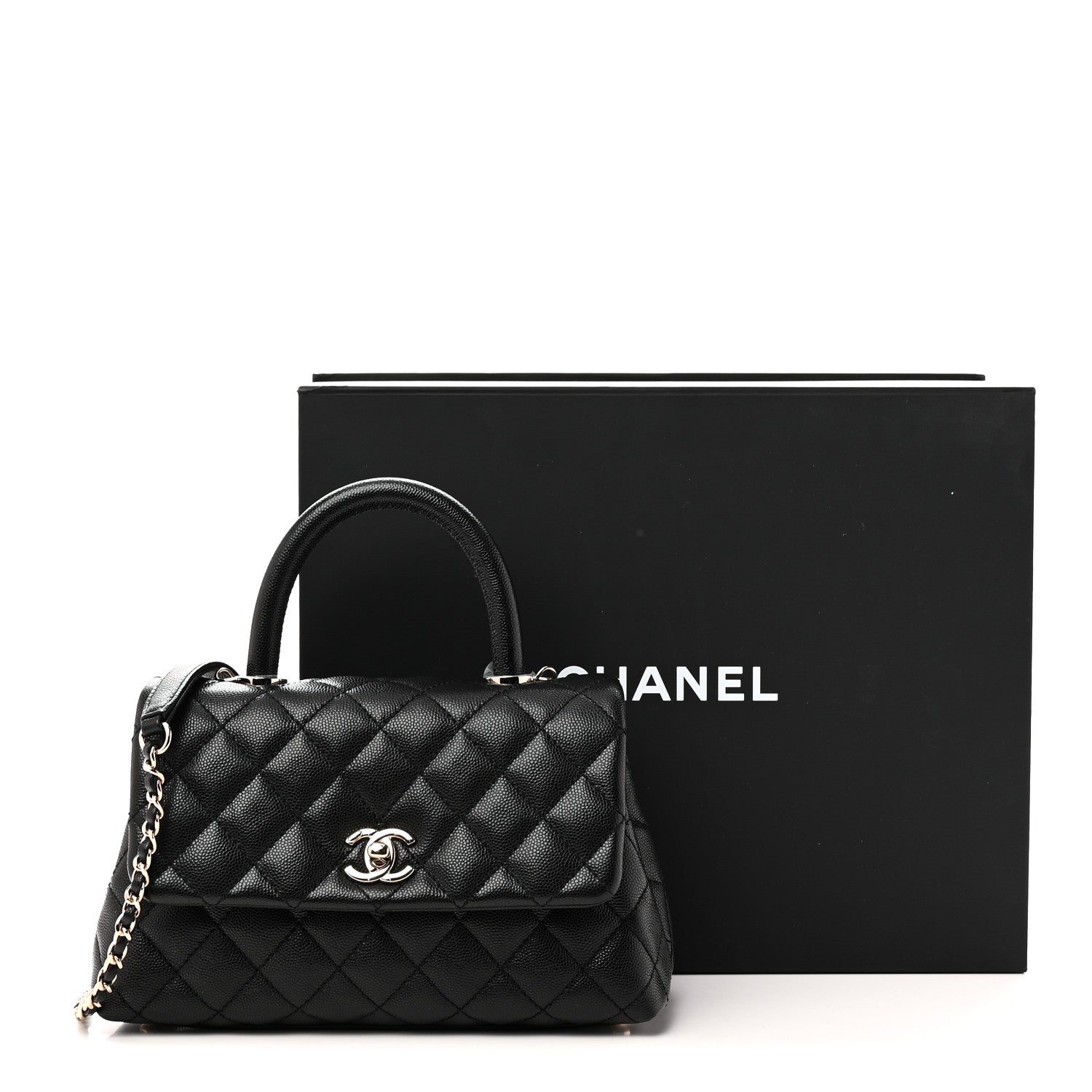 Caviar Quilted Mini Coco Handle Flap Black