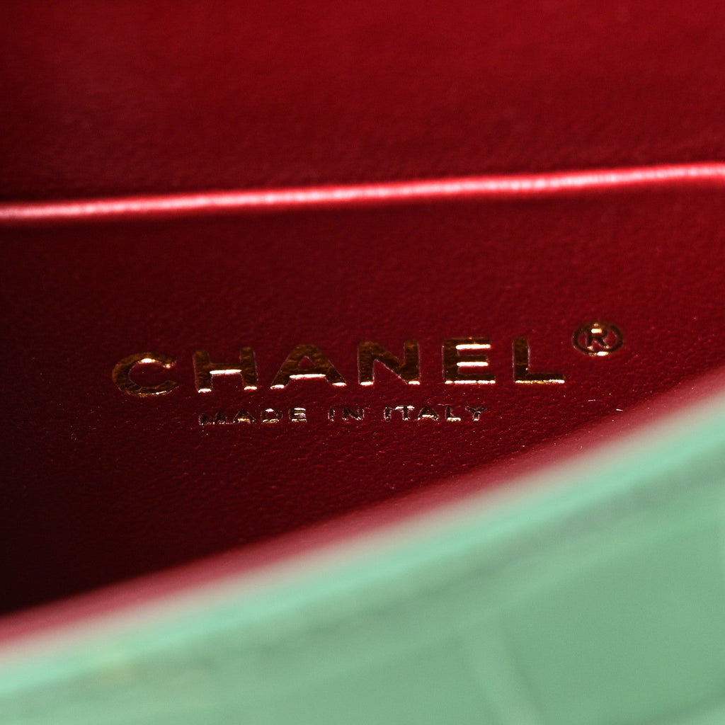 Calfskin Crocodile Embossed Turn Around Mini Flap Emerald