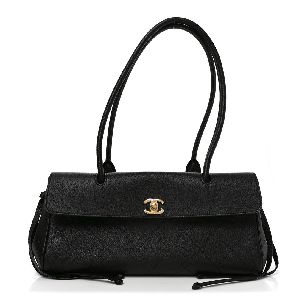 Grained Calfskin Stitched Urban Essentials Small Shopping Bag Black