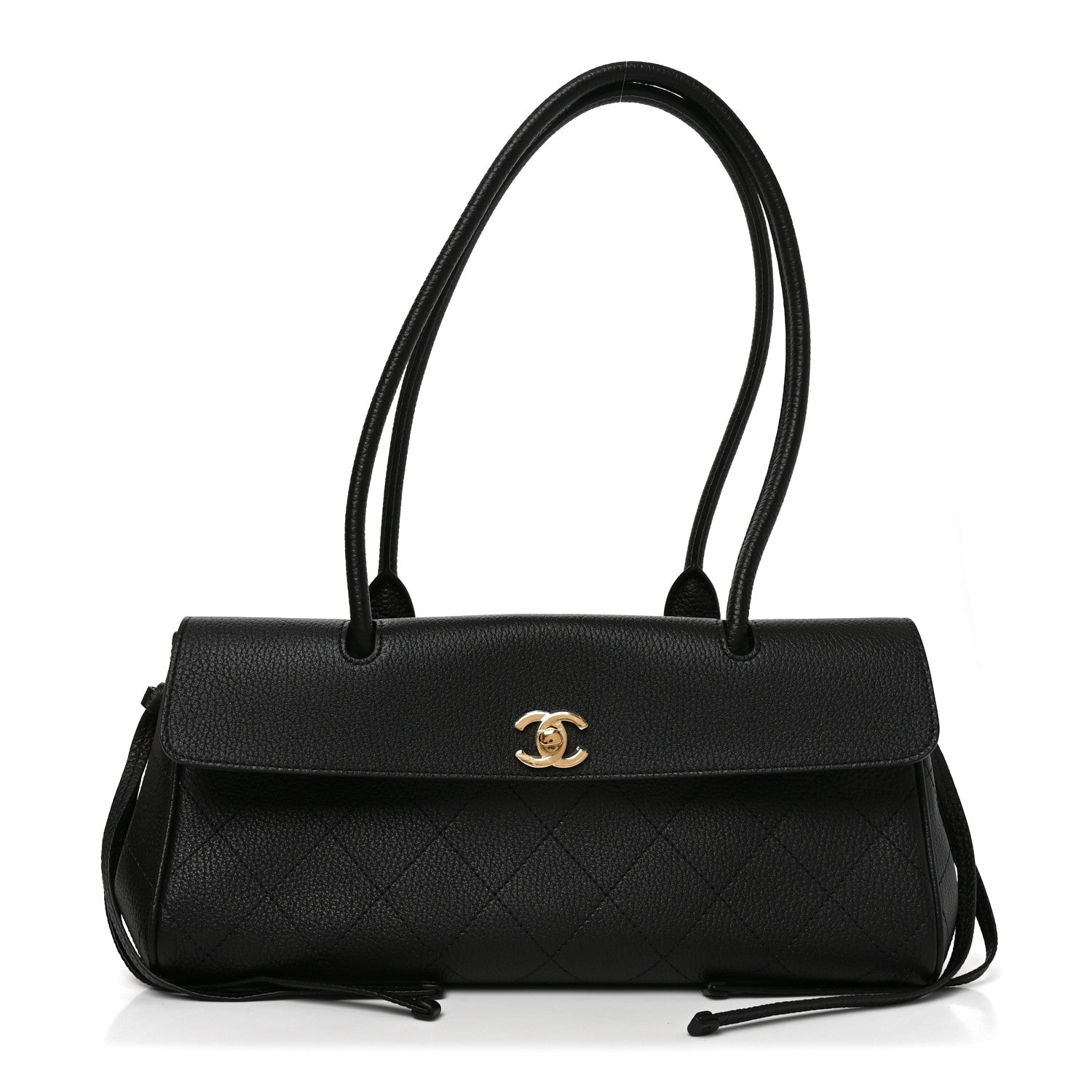 Grained Calfskin Stitched Urban Essentials Small Shopping Bag Black
