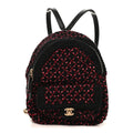 Tweed Front Pocket Backpack Black Pink