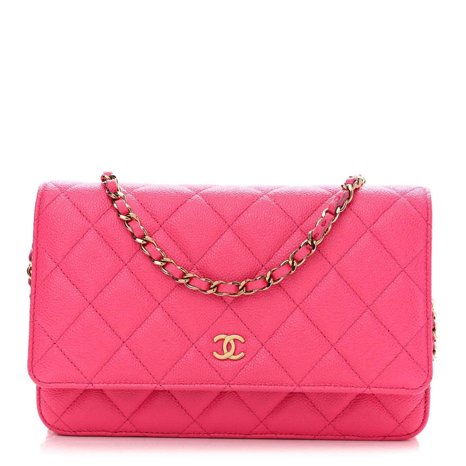 Caviar Quilted Wallet on Chain WOC Fuchsia