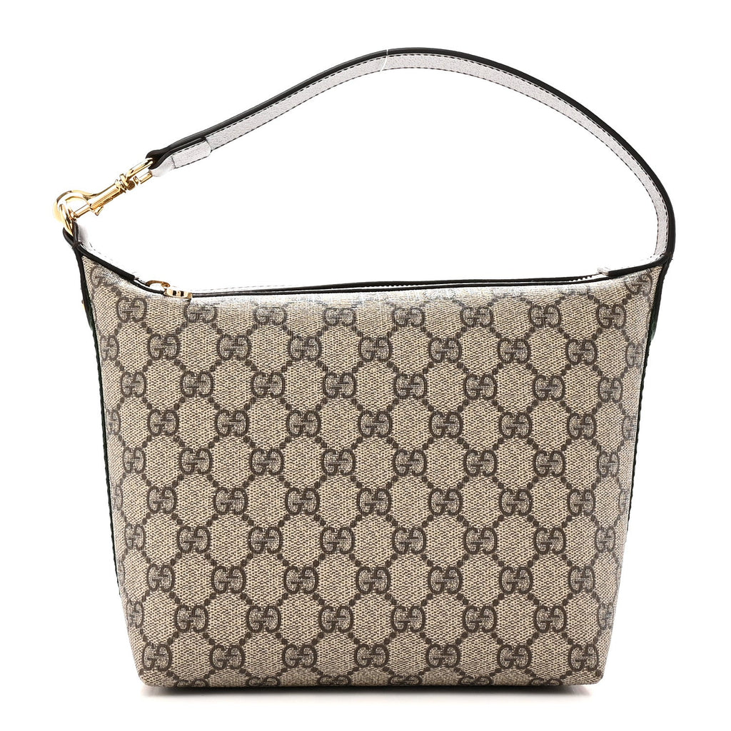 GG Supreme Monogram Textured Calfskin Web Super Mini Ophidia Shoulder Bag Beige Ebony New Acero