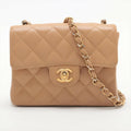 Chanel Vintage Beige Caviar Mini Classic Square Flap Shoulder Bag