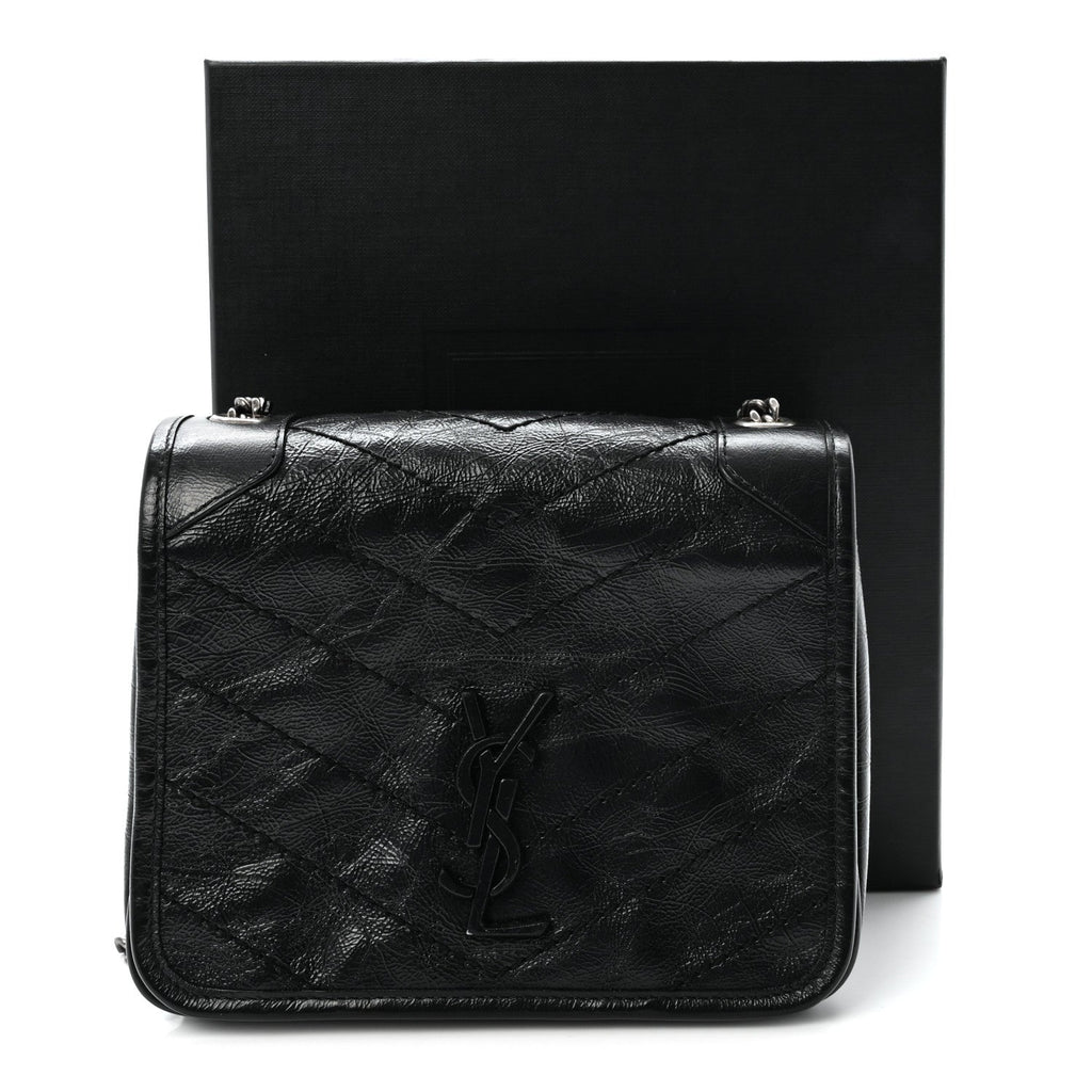 Crinkled Calfskin Matelasse Monogram Niki Chain Wallet Black