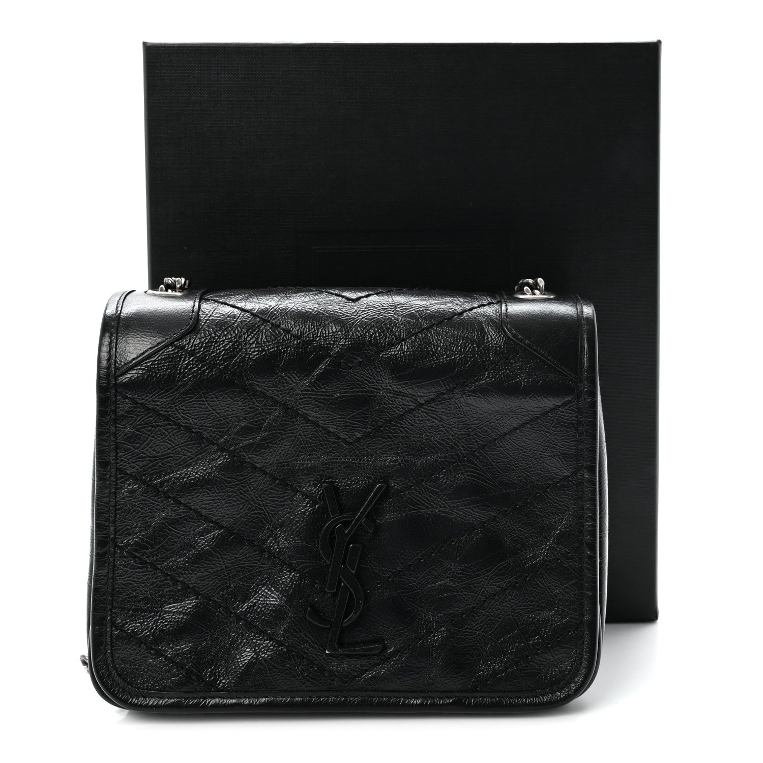Crinkled Calfskin Matelasse Monogram Niki Chain Wallet Black
