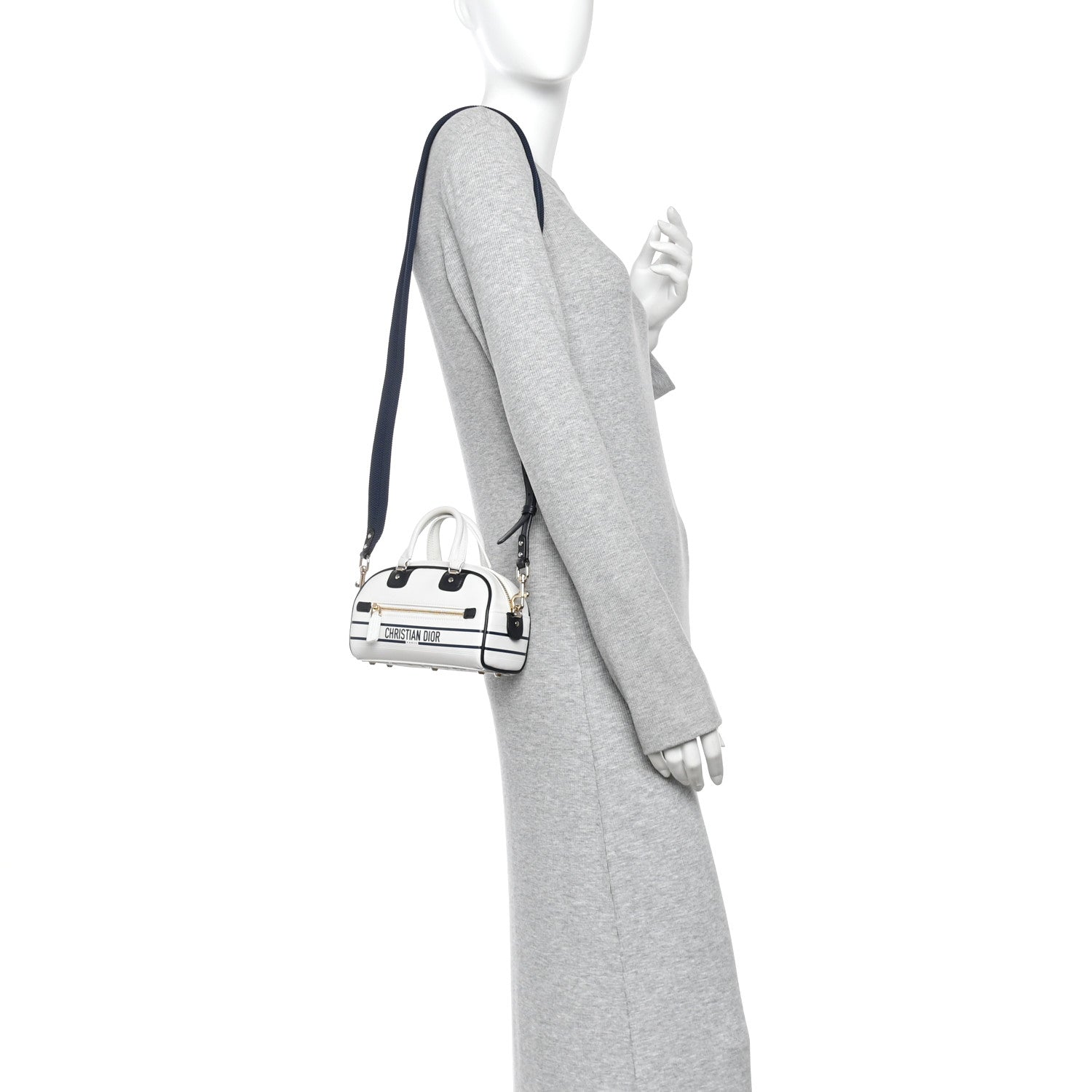 Calfskin Micro Dior Vibe Zip Bowling Bag White