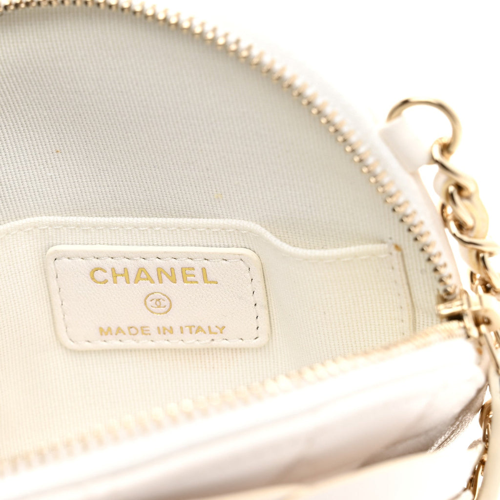 Lambskin Mini Camellia Bouquet Clutch With Chain White