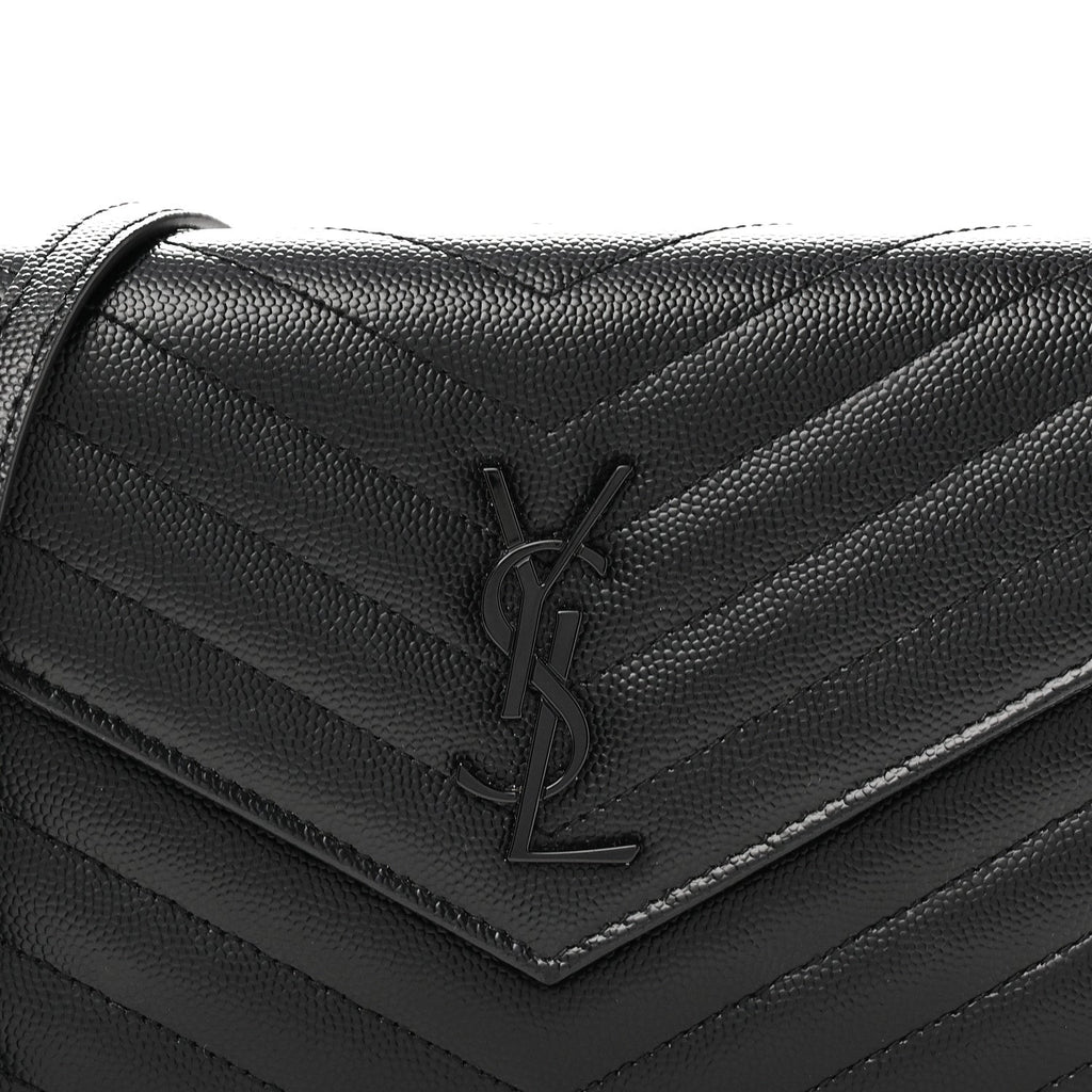 Grain De Poudre Matelasse Chevron Monogram Monochrome Envelope Chain Wallet Black