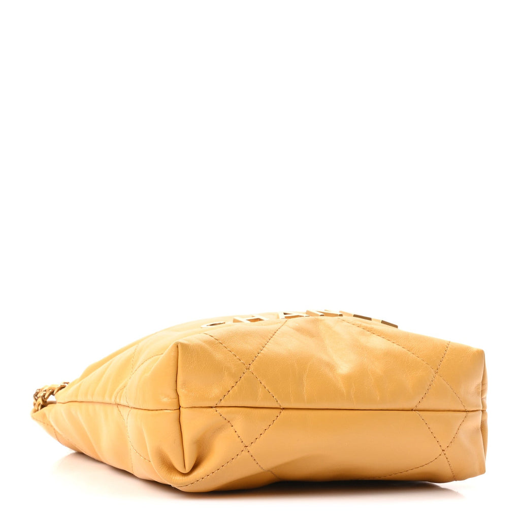 Shiny Calfskin Quilted Mini Chanel 22 Yellow