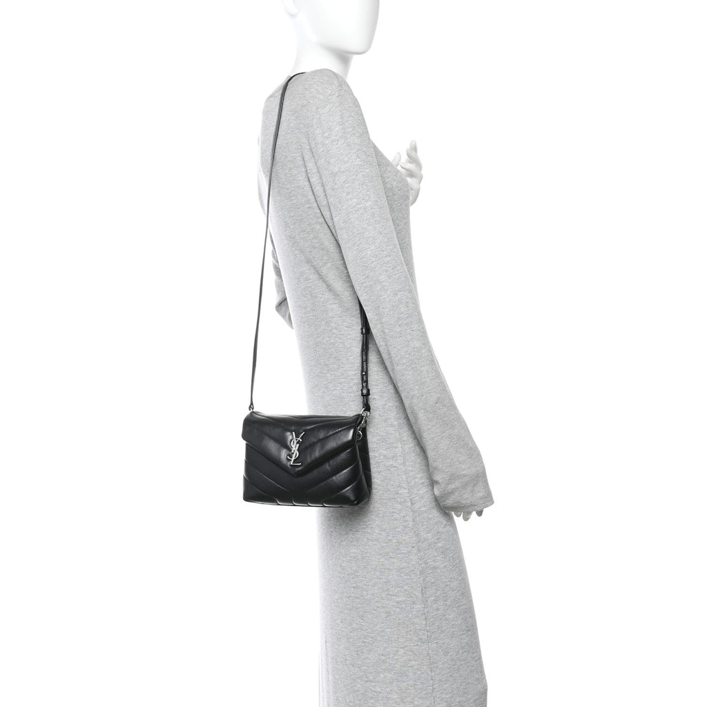 Calfskin Y Quilted Monogram Toy Loulou Crossbody Bag Black