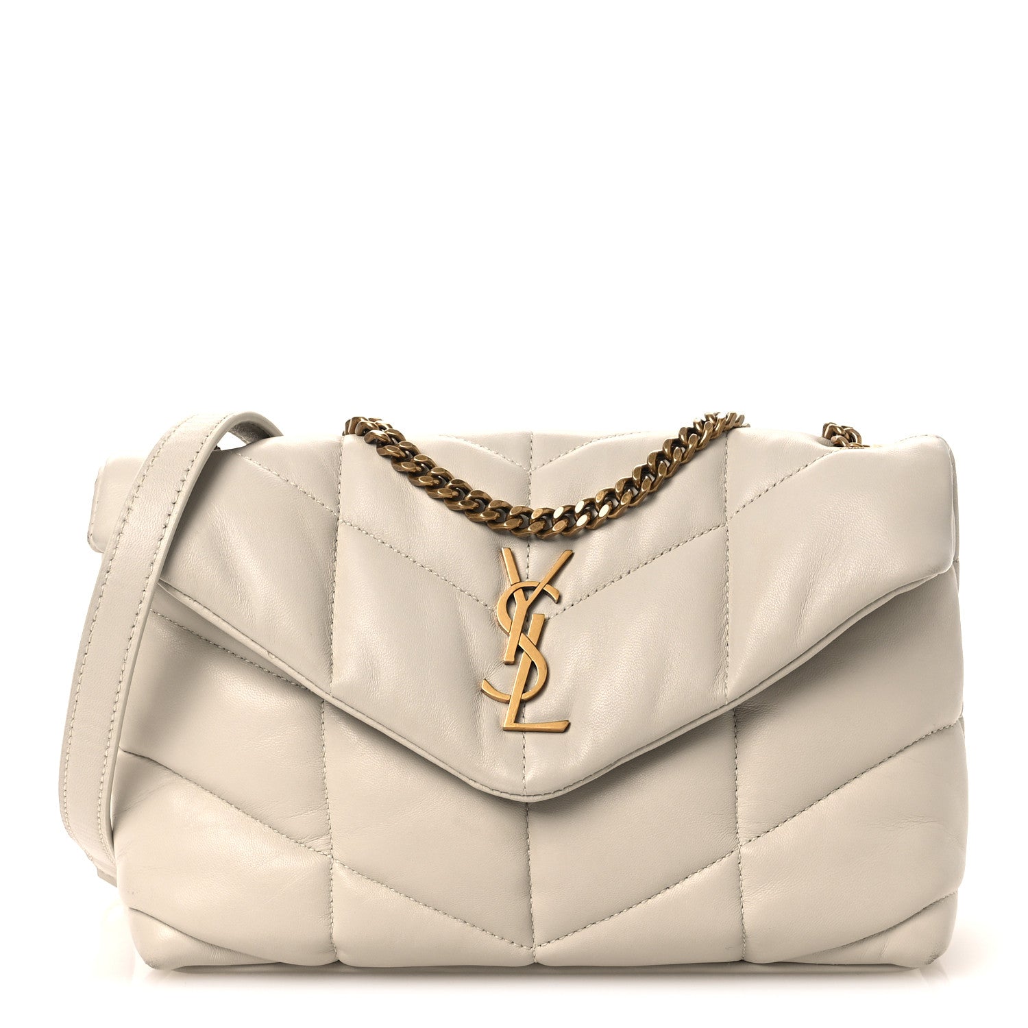 Lambskin Quilted Toy Loulou Puffer Monogram Chain Satchel Blanc Vintage
