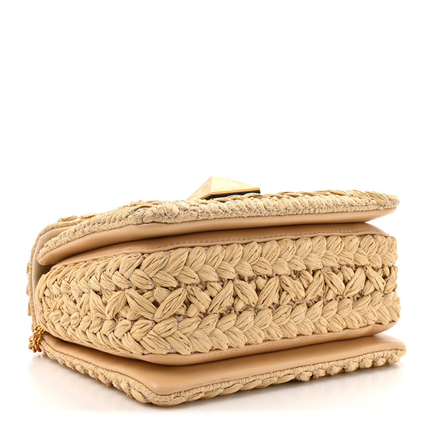 Raffia One Stud Chain Clutch Natural